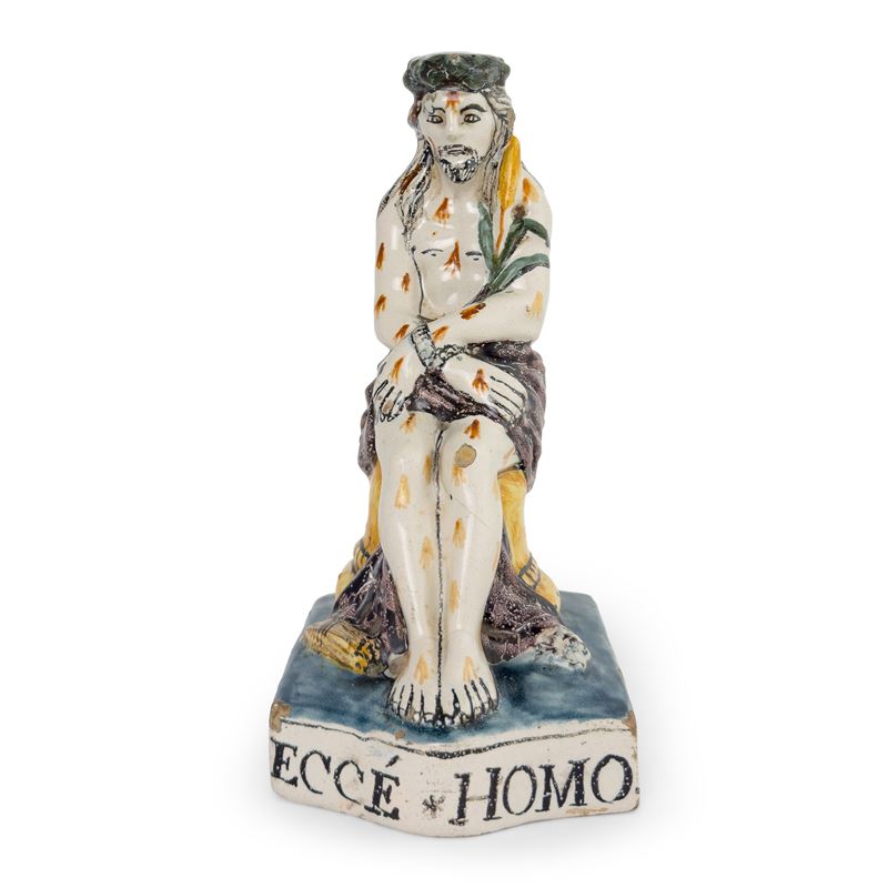 Ecce Homo, scultura in maiolica bianca e policroma (probabilmente Deruta), XVIII secolo