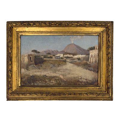 Pittore del XIX secolo, Veduta di Ercolano con il Vesuvio, olio su tela