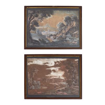 Pittore del XVIII secolo, Coppia di vedute (Bibbiena e Persano) in gouache