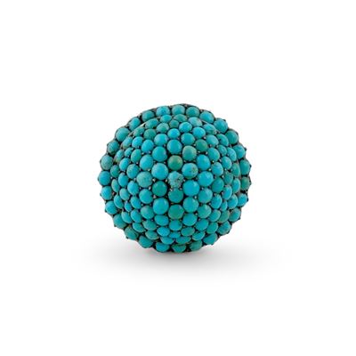 Anello a toppa a cabochon in turchese naturale, fine XIX secolo
