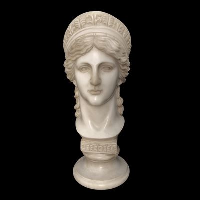 Testa di Diana con tiara, scultura in marmo bianco