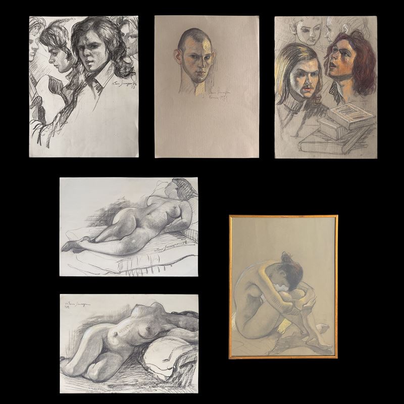 Sicurezza, Sei studi di figure (carboncino, carboncino e pastelli su carta)