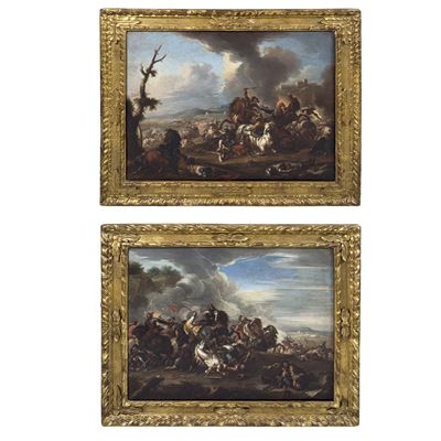 Antonio Calza (attrib.), Scena di battaglia, oli su tela