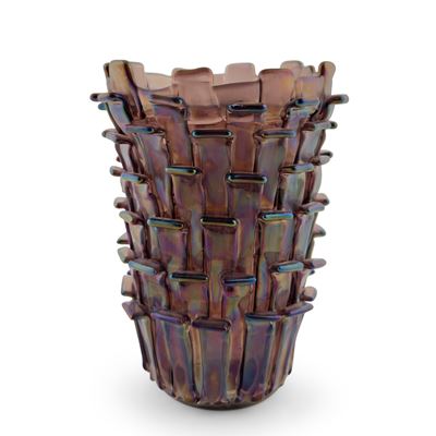 Fulvio Bianconi for Venini, Vaso Ritagli in vetro iridescente color aubergine