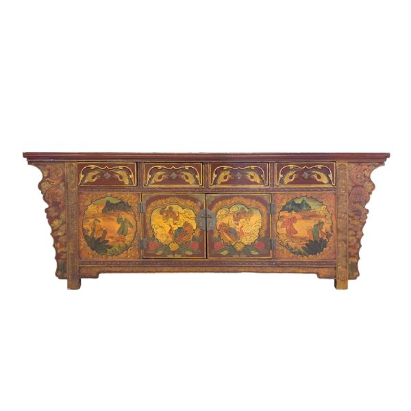 Credenza in legno laccato e dorato, Arte tibetana