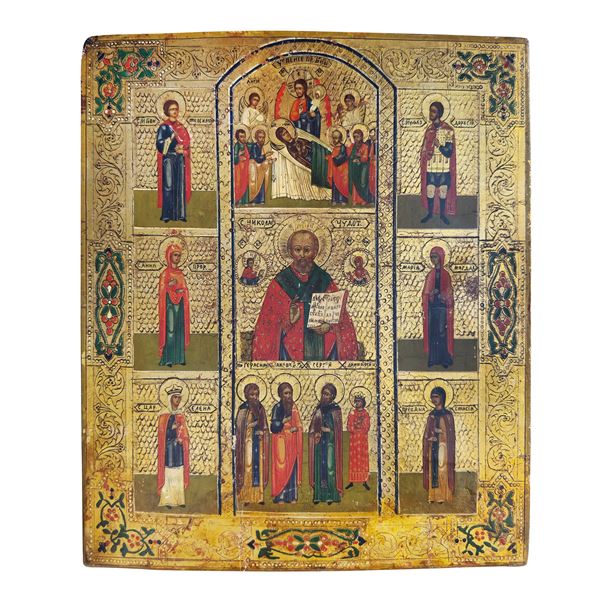 San Nicola e Santi, icona, Russia, fine del XIX secolo