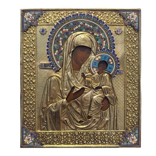 Madre di Dio d'Iver, icona con riza in argento, Mosca, 1877