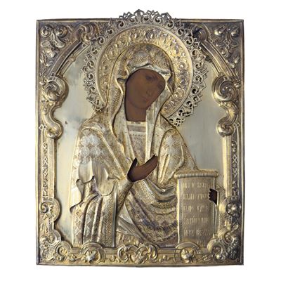 Ivan Zakharov, Madre di Dio della Deesis, icona con riza in argento, tempera all’uovo su tavola, ...