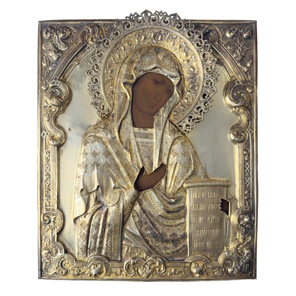 Madre di Dio della Deesis, icona con riza in argento, Mosca, Ivan Zakharov, 1866