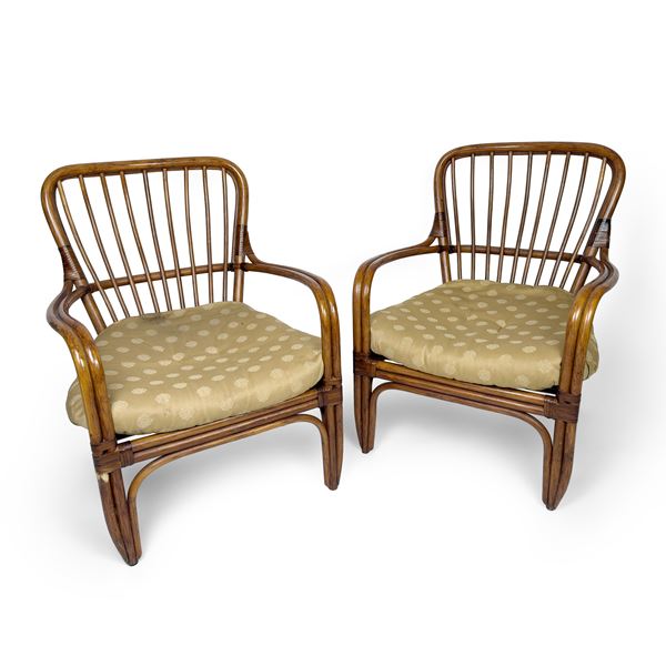 Coppia di poltrone in bambù e rattan