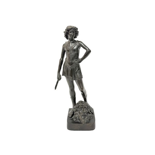 David e Golia, scultura in bronzo patinato, XIX secolo