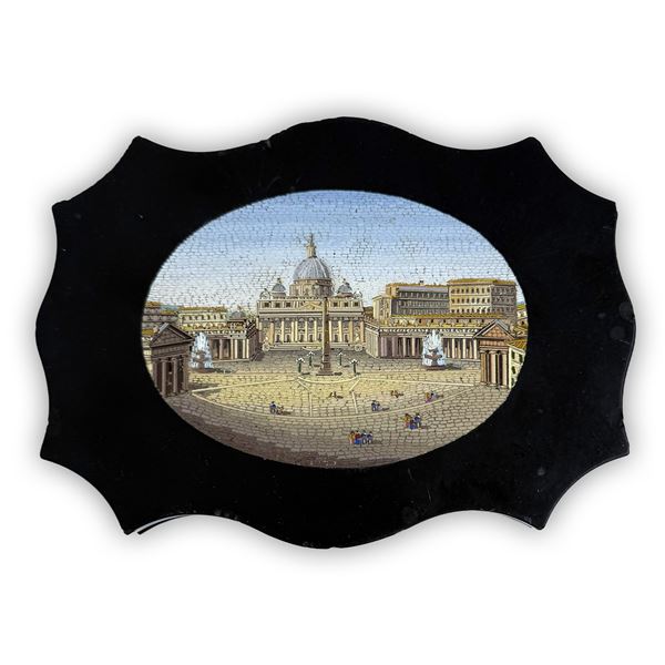 Grande presse-papier in marmo nero e micromosaico, XIX secolo