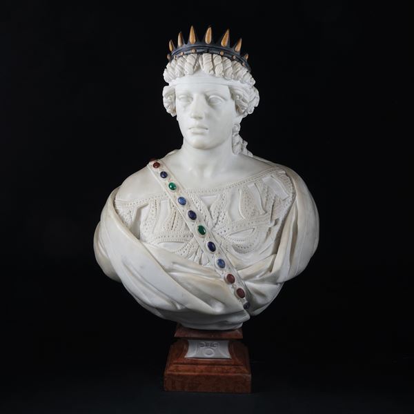 Allegoria dell'Europa, busto in marmo bianco con applicazioni di marmi policromi e pietre dure