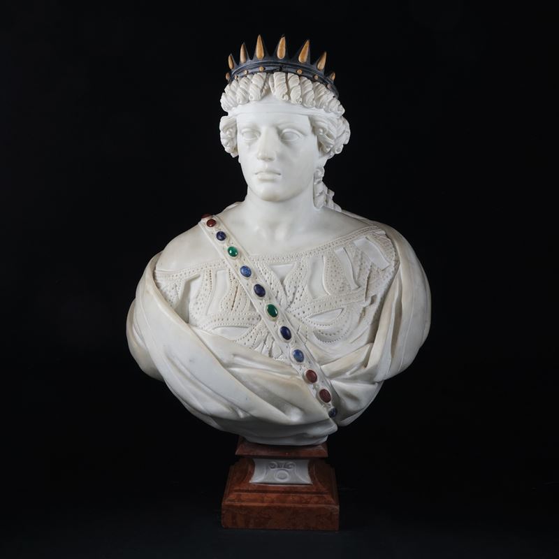 Allegoria dell’Europa, busto in marmo bianco con applicazioni di marmi policromi e pietre dure