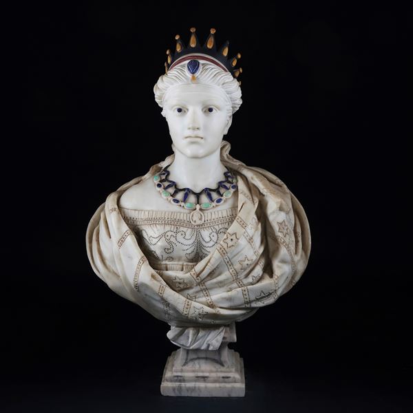 Allegoria dell'Asia, busto in marmo bianco con applicazioni di marmi policromi e pietre dure