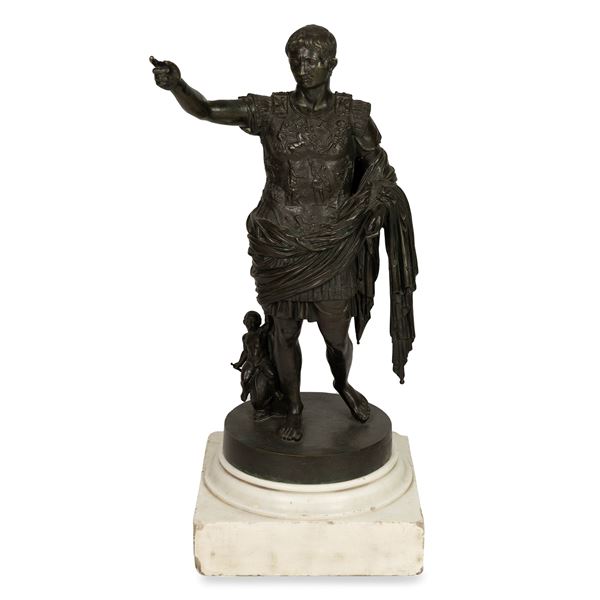 Augusto di Prima Porta in bronzo patinato, Roma, XIX secolo