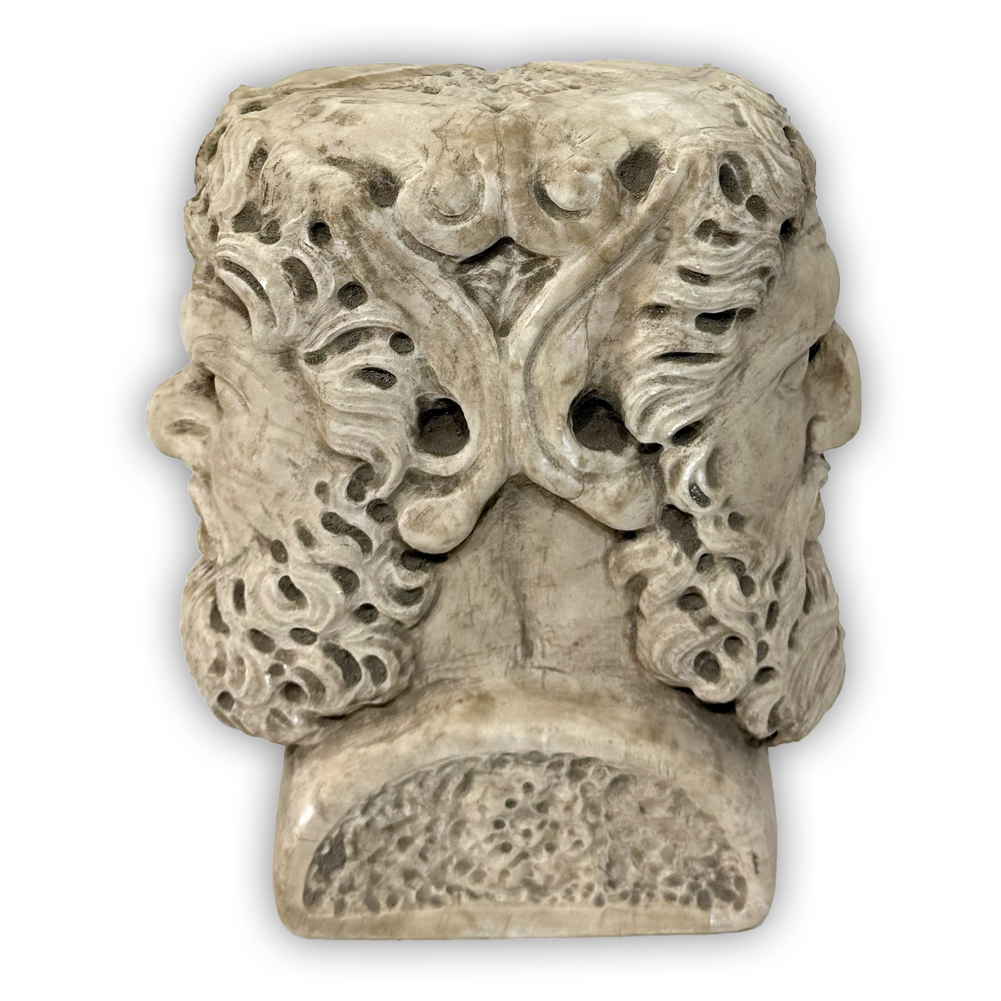 Testa virile barbuta bifronte, in marmo, scultura