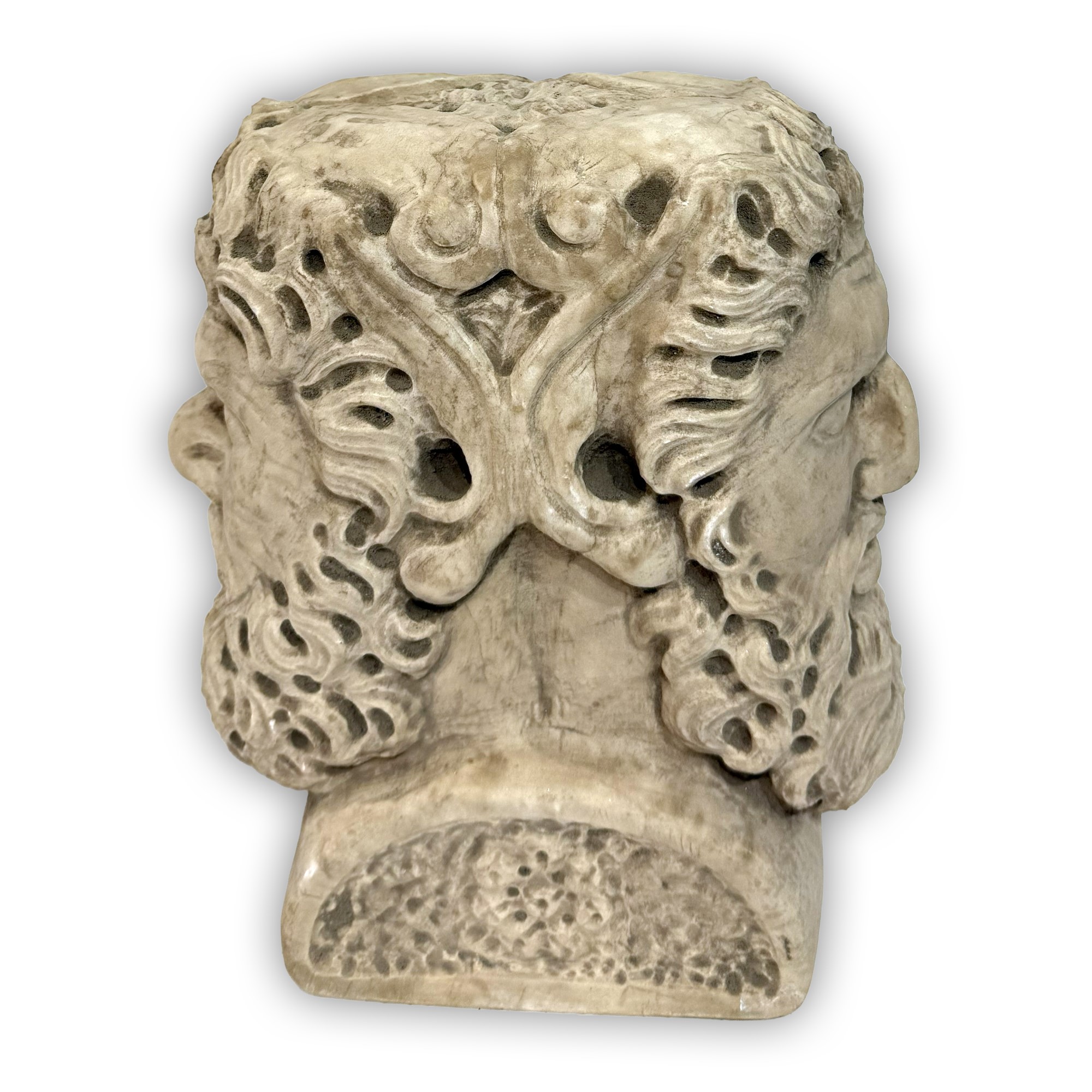 Testa virile barbuta bifronte, in marmo, scultura