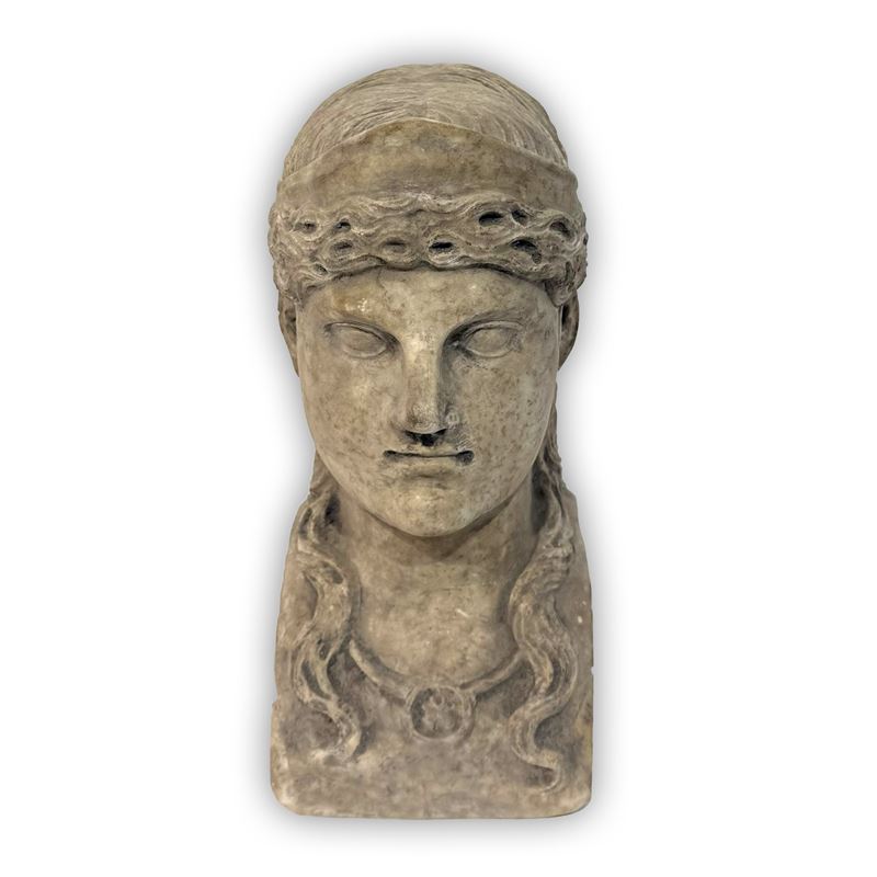 Testa bifronte, marmo raffigurante volto maschile e femminile