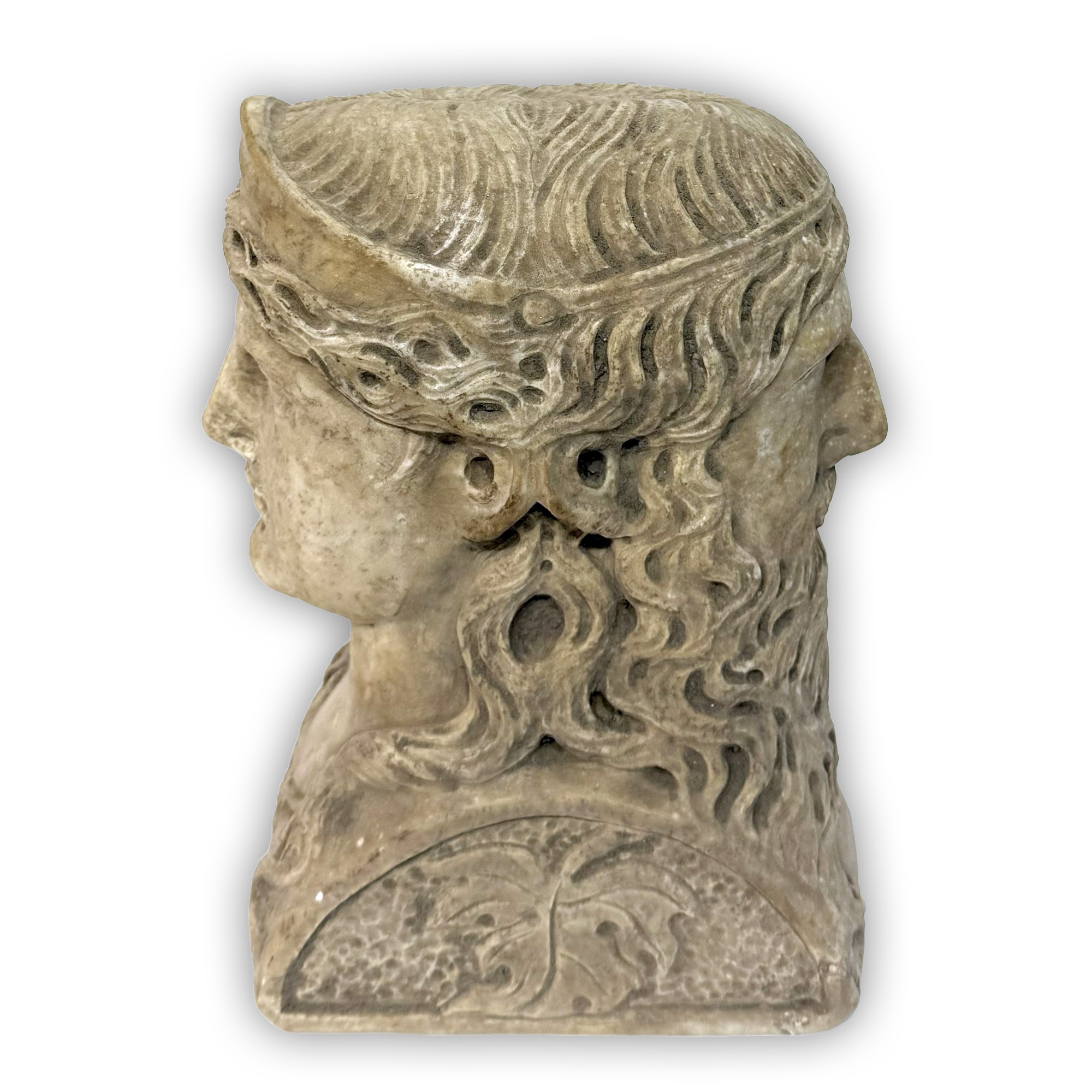 Testa bifronte, marmo raffigurante volto maschile e femminile