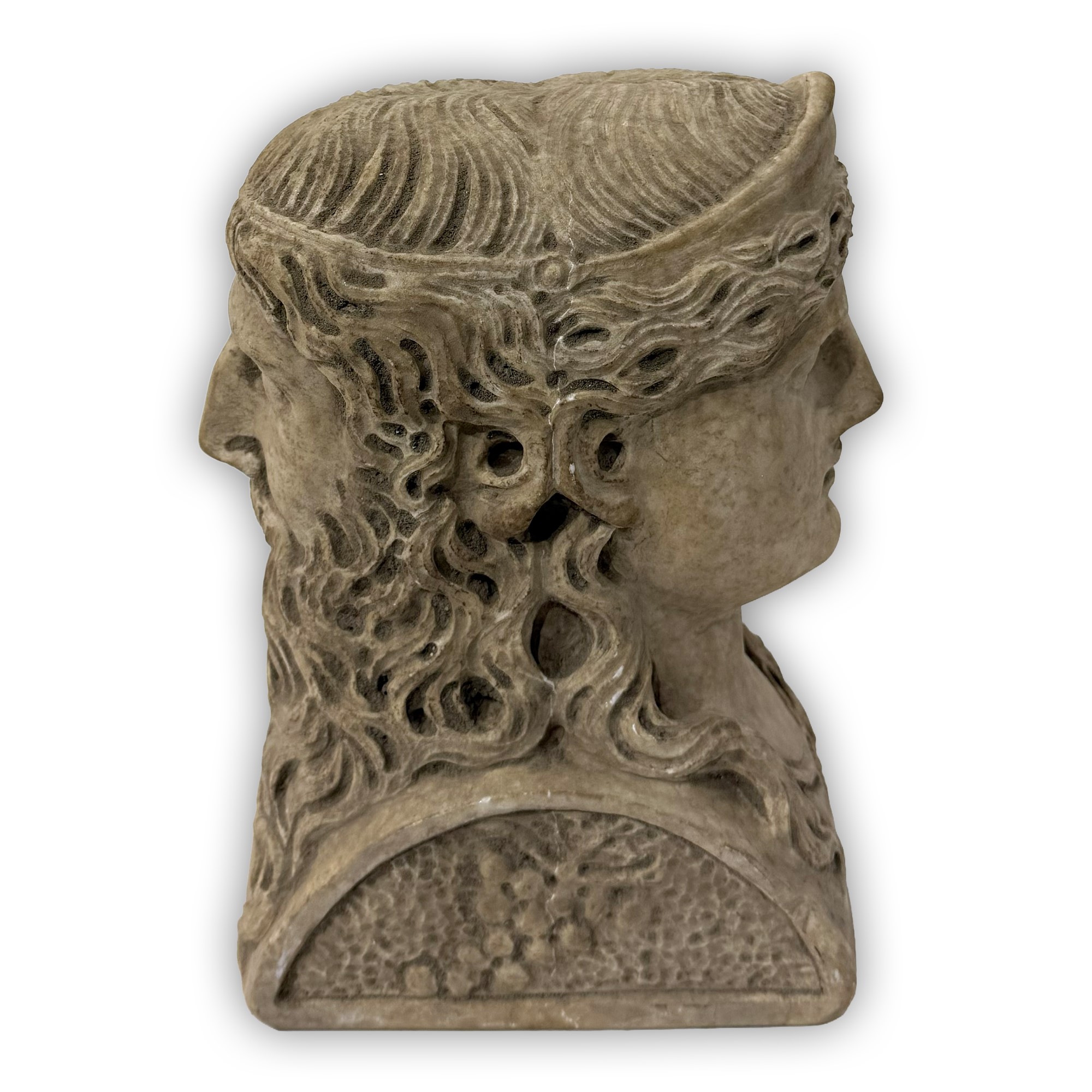 Testa bifronte, marmo raffigurante volto maschile e femminile