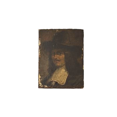 Pittore degli inizi del XVIII secolo, Ritratto di uomo con baffi e cappello, olio su tavola