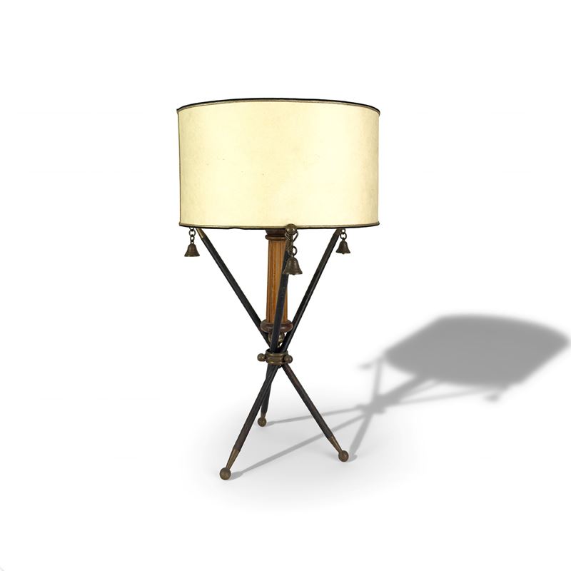 Marco Gobbi, Lampada da tavolo in metallo patinato e legno, Roma