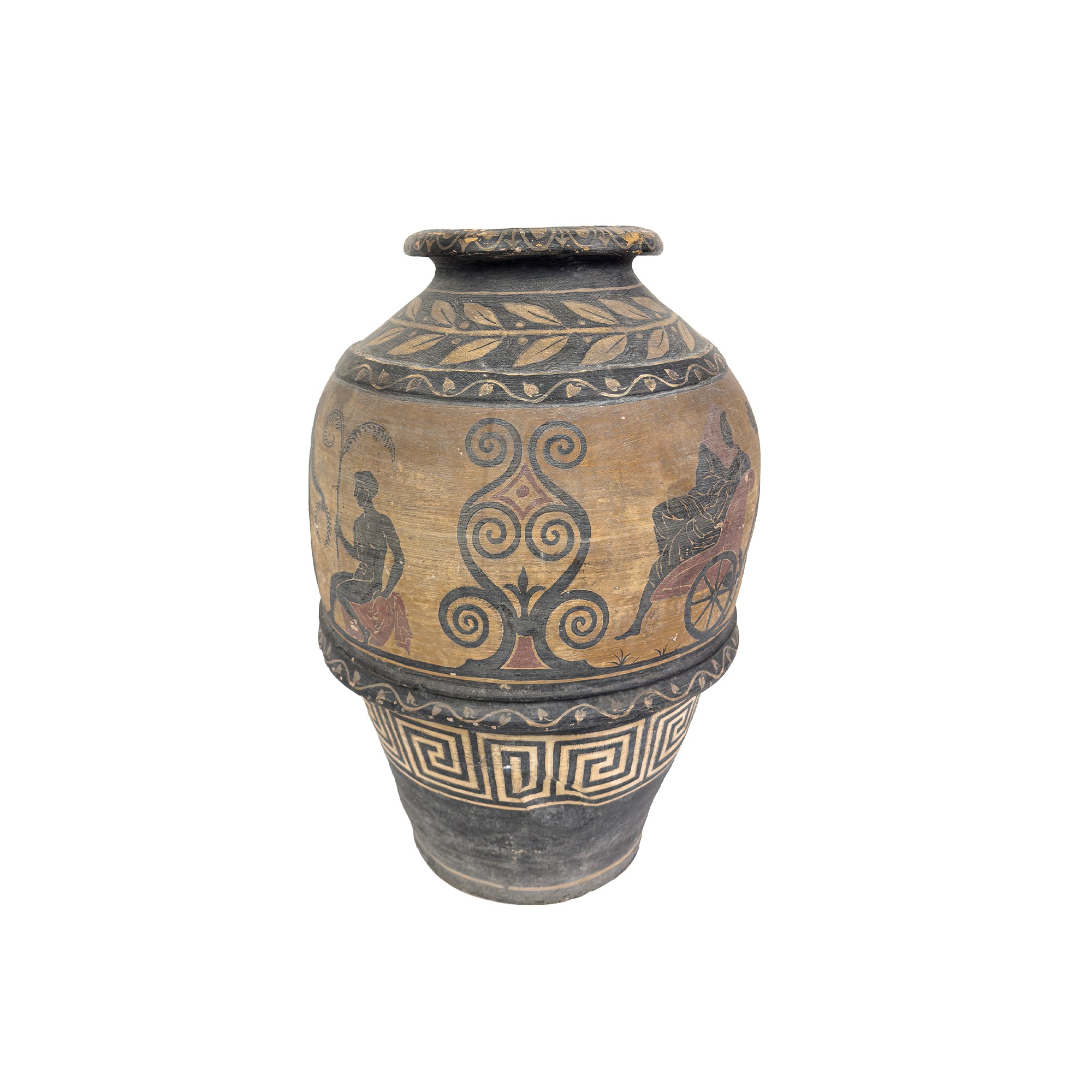Vaso in terracotta, corpo ovoidale decorato a figure classiche nere