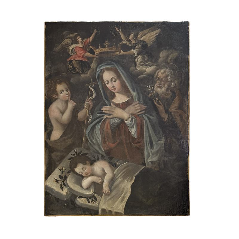 Pittore umbro, Sacra Famiglia con San Giovannino, olio su tela
