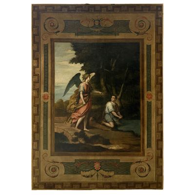 Pittore neoclassico del XVIII secolo, Tobiolo e l’angelo (grande pannello, olio su tela)