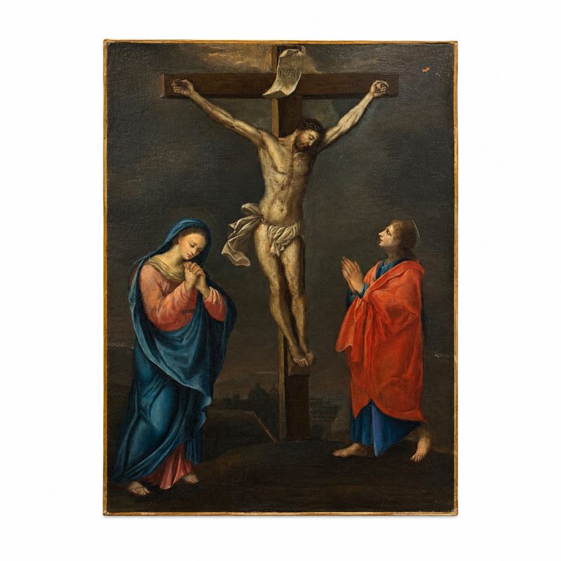Pittore romano del XVIII secolo, Crocifissione, olio su tela