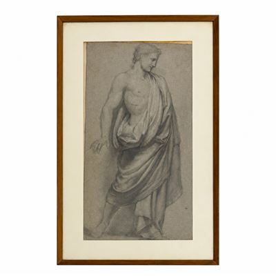 Figura panneggiata, disegno a matita e biacca su carta grigia, fine del XVIII secolo
