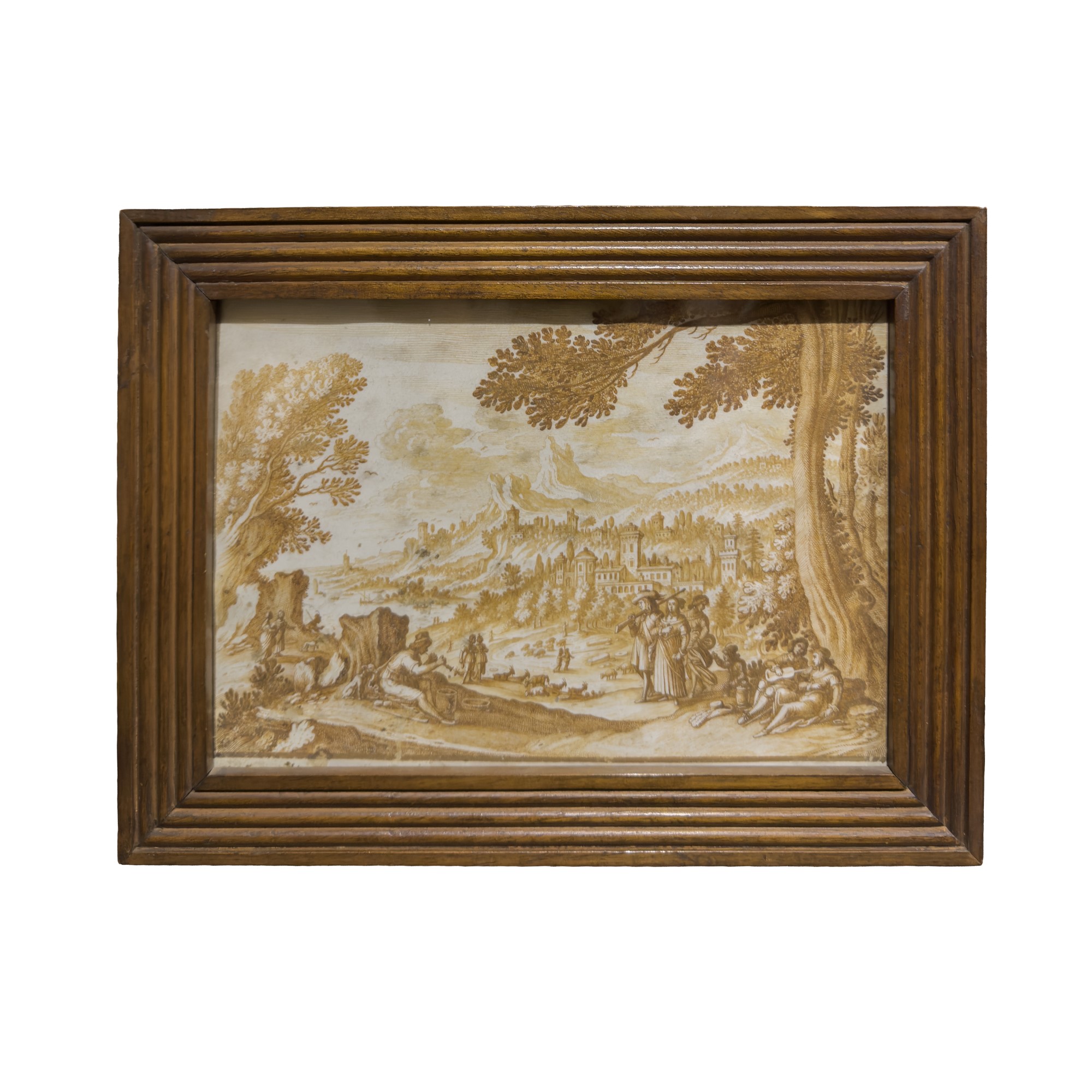 Paul Bril, Coppia di disegni a inchiostro bruno su pergamena con marina e vedute di paese