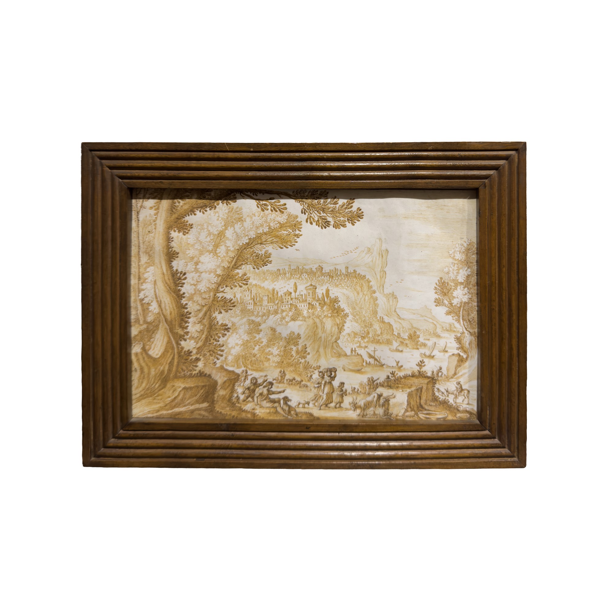 Paul Bril, Coppia di disegni a inchiostro bruno su pergamena con marina e vedute di paese