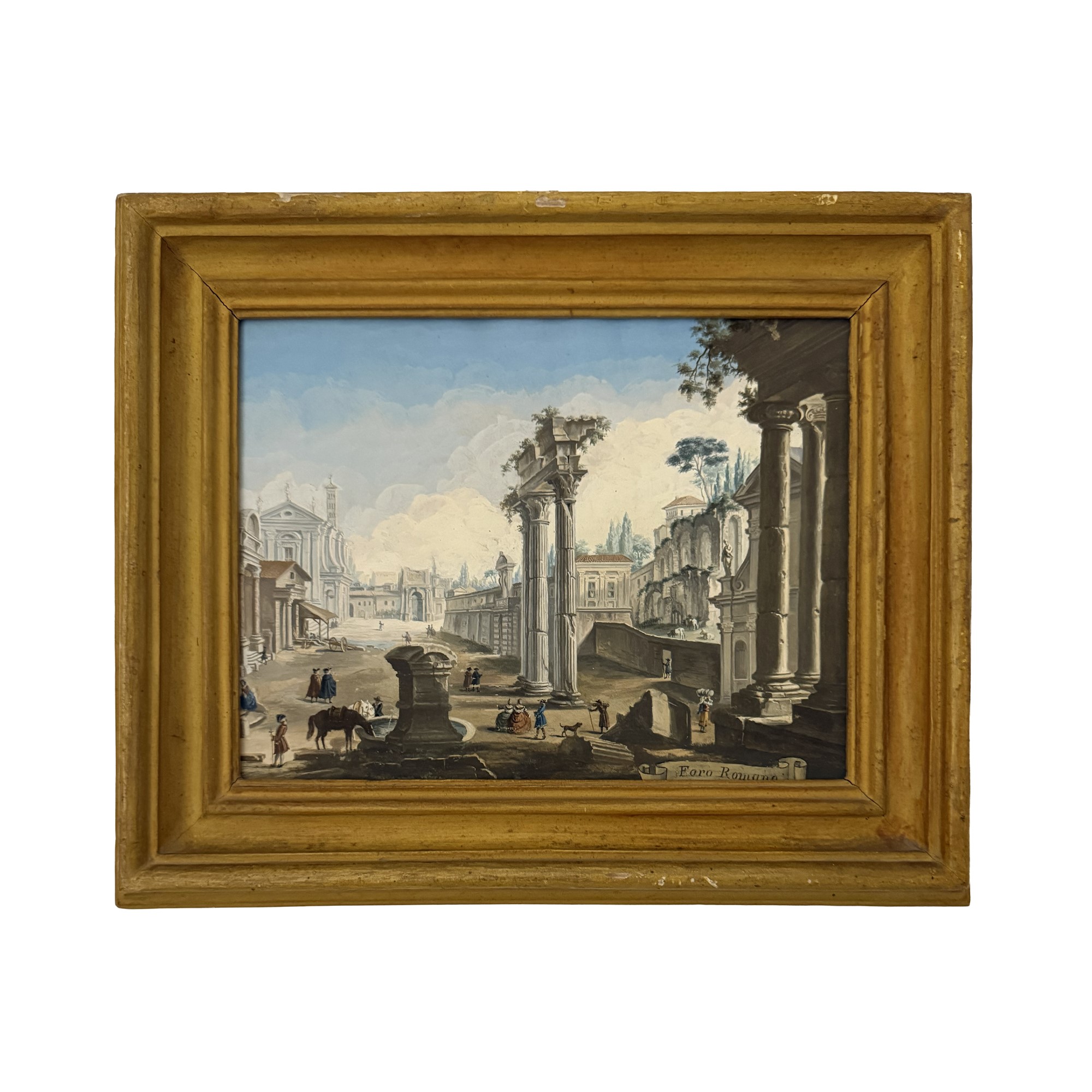 Giovanni Battista Busiri (attr.), Coppia di vedute di Roma in tempera su pergamena