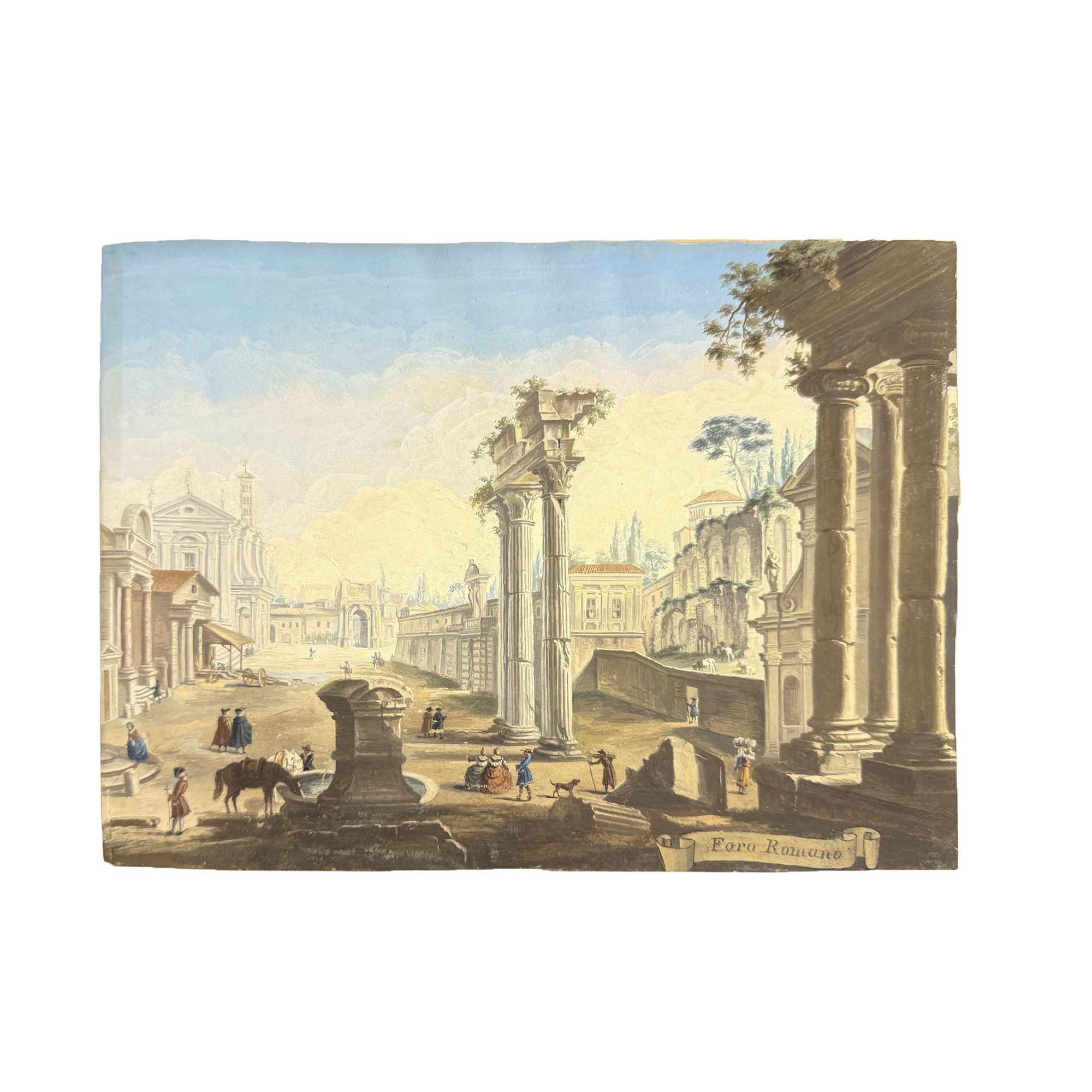 Giovanni Battista Busiri (attr.), Coppia di vedute di Roma in tempera su pergamena