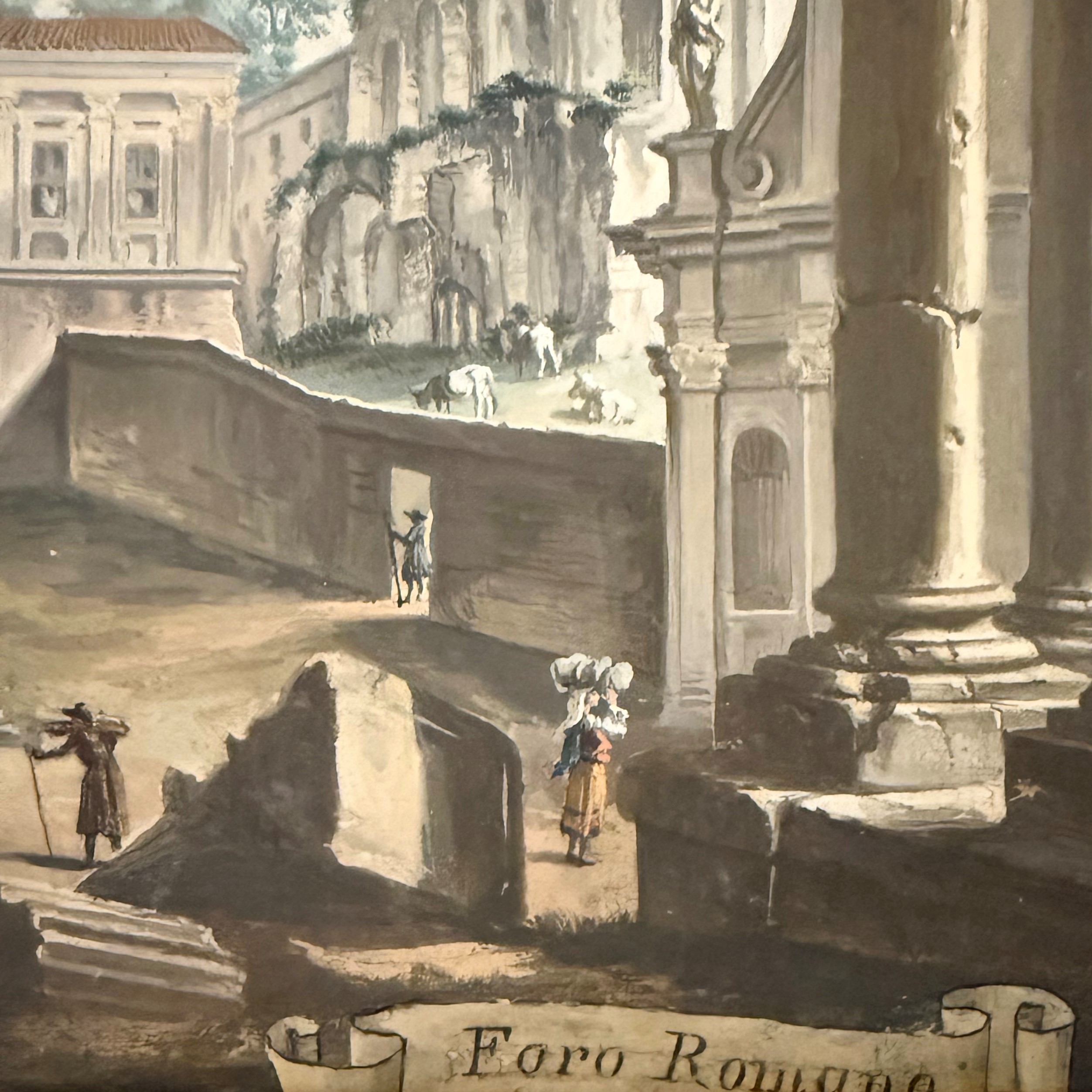 Giovanni Battista Busiri (attr.), Coppia di vedute di Roma in tempera su pergamena