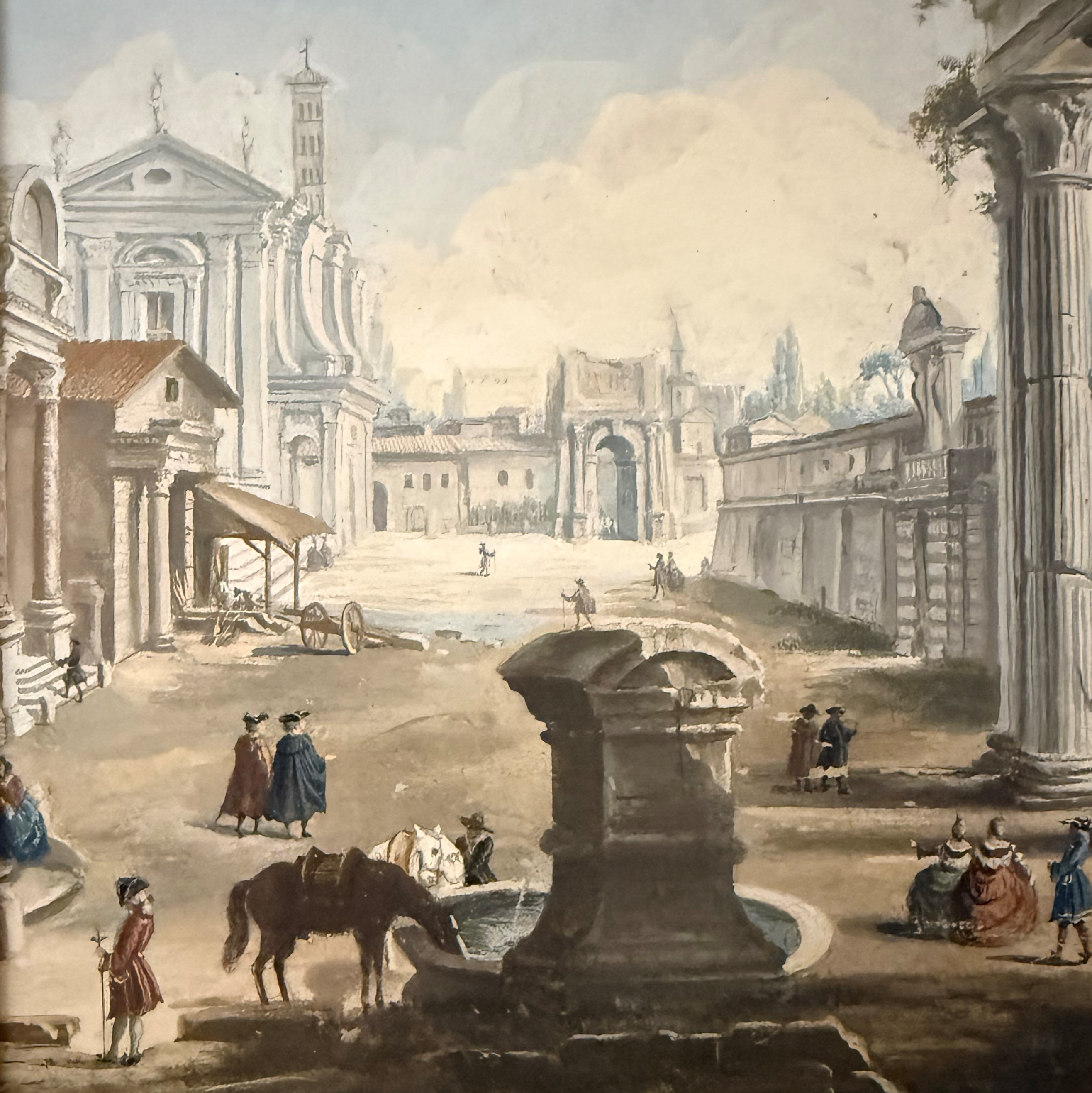 Giovanni Battista Busiri (attr.), Coppia di vedute di Roma in tempera su pergamena