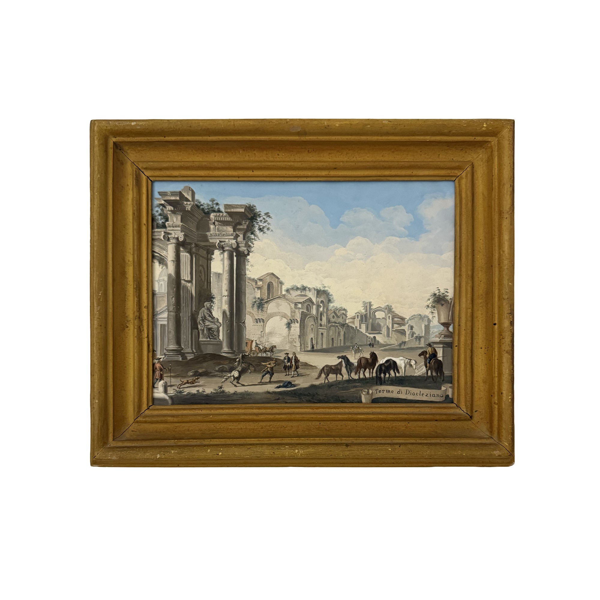 Giovanni Battista Busiri (attr.), Coppia di vedute di Roma in tempera su pergamena
