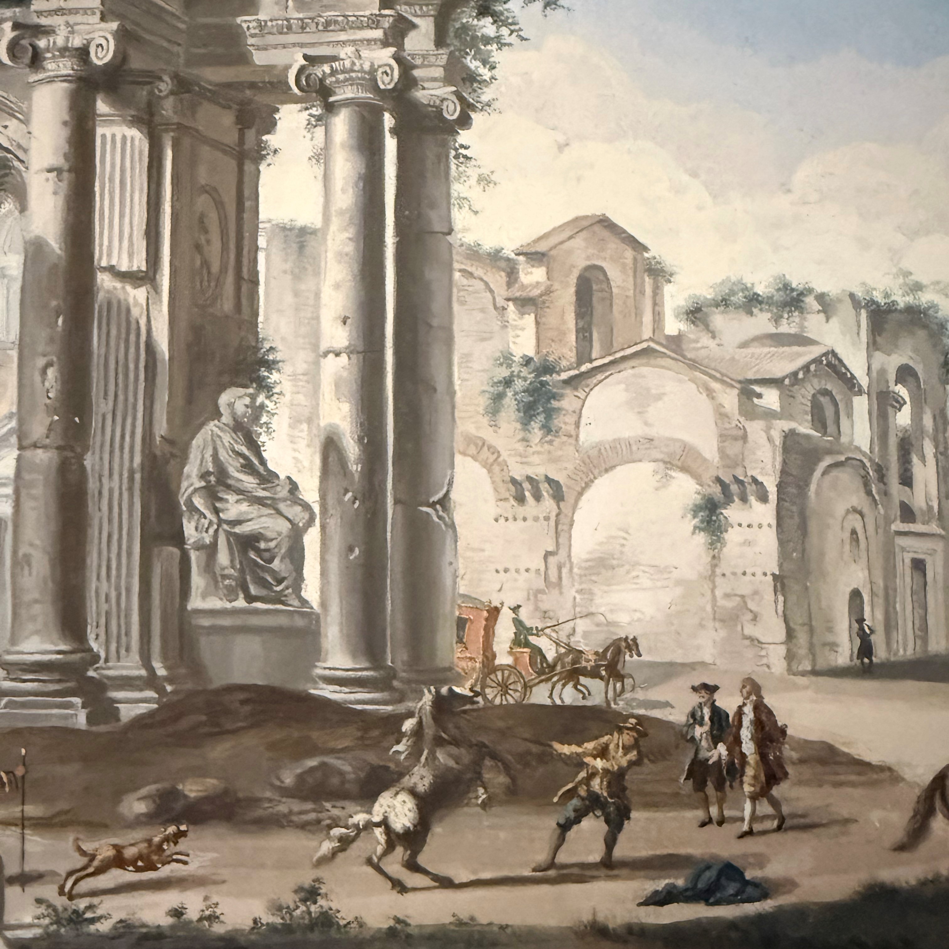 Giovanni Battista Busiri (attr.), Coppia di vedute di Roma in tempera su pergamena