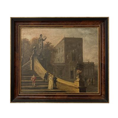 Johann Wilhelm Baur, Figure di fronte a una villa, olio su tela