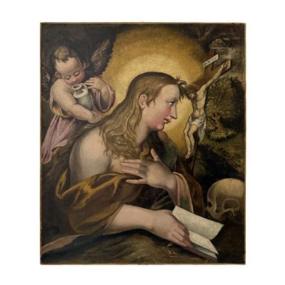 Pittore fiammingo del XVII secolo, Maddalena penitente, olio su tela