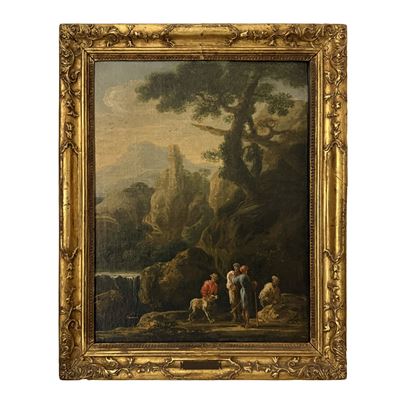 Jan de Momper, detto Monsù X, Paesaggio con figure e cane, olio su tela