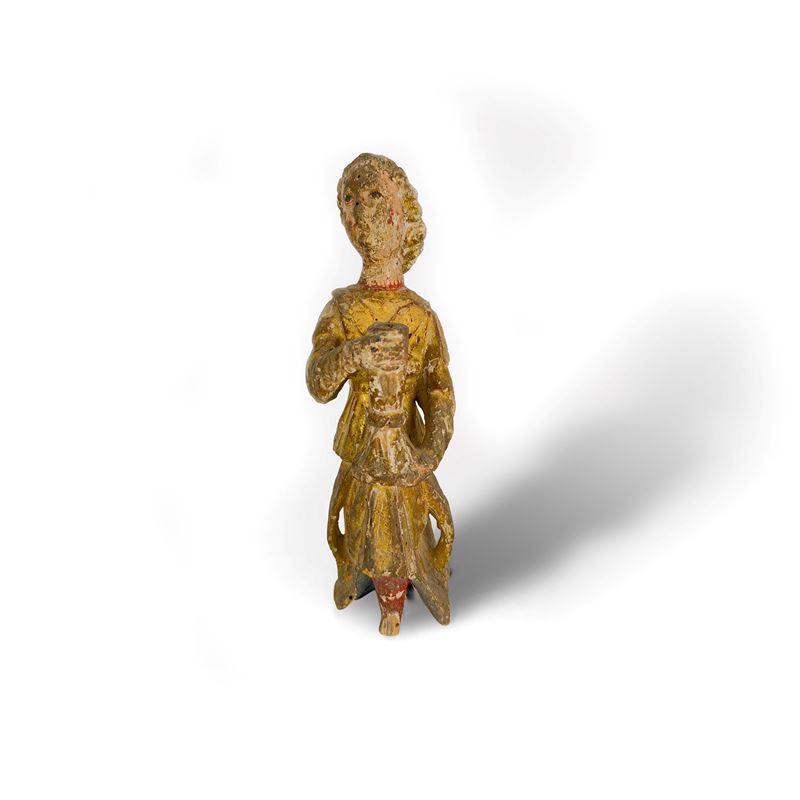 Angelo reggitorcia in legno dorato, XVII secolo