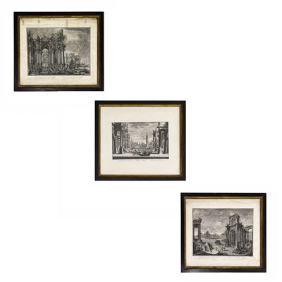 Ambrogio Orio e Gaetano Canali, Vedute architettoniche (tre incisioni), XVIII secolo