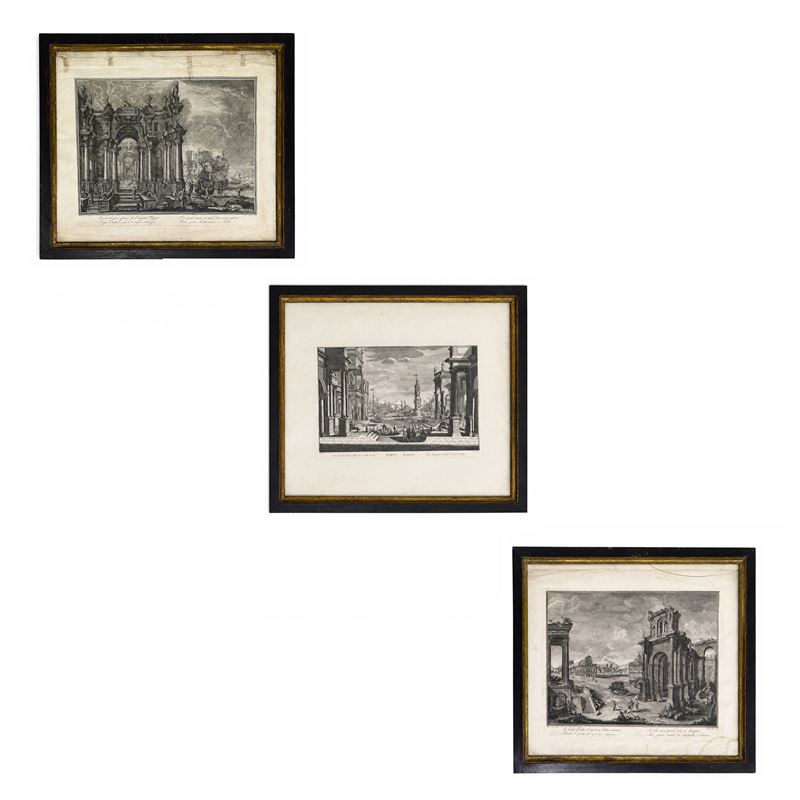 Ambrogio Orio e Gaetano Canali, Vedute architettoniche (tre incisioni), XVIII secolo