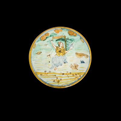 Probabilmente Urbania, Alzata in maiolica bianca e policroma, XVIII secolo