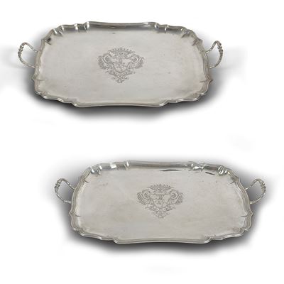 Francesco Beislach (1702-1762) e Antonio Arrighi II (1733-1776), Coppia di vassoi in argento, Rom...