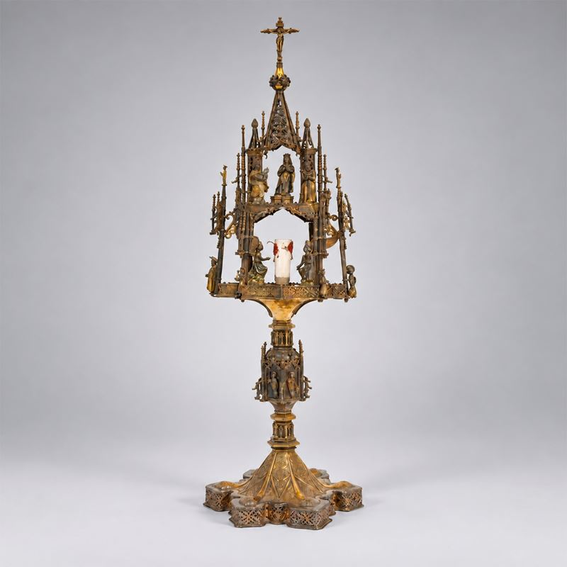 Oreficeria palermitana, Ostensorio in argento dorato a struttura gotica a torre, Palermo (fine XV...