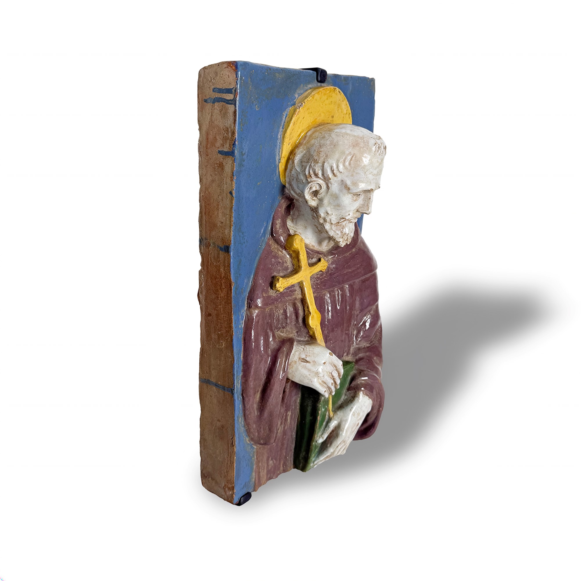 Bottega di Giovanni della Robbia, Firenze, Placca raffigurante San Francesco, maiolica policroma ...